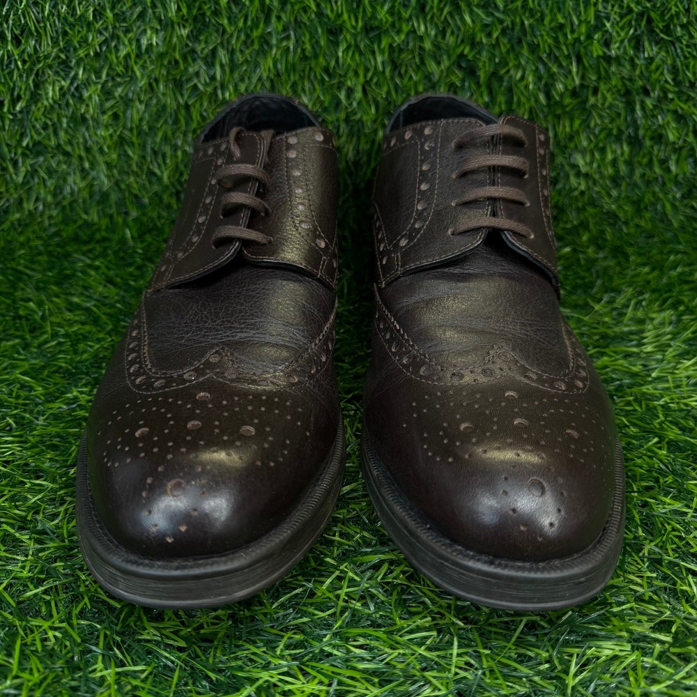 Geox Respira Wingtip Oxfords Mens 44 Brogue Dark Brown Leather Italian Patent